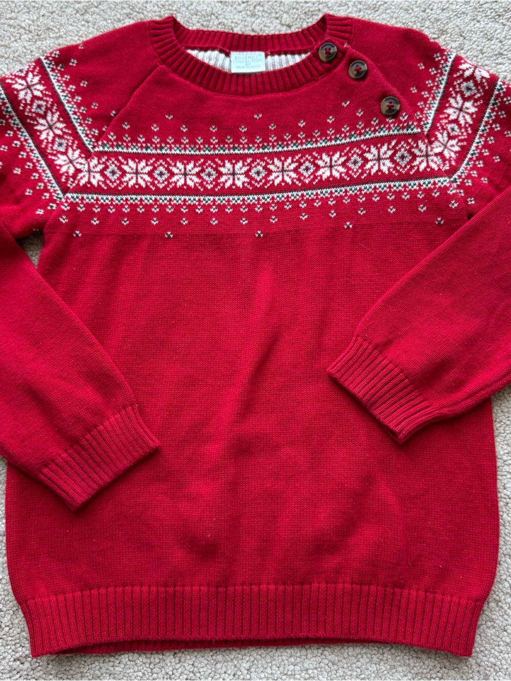 Edgehill Collection Toddler Red Fair Isle Knit Sweater Size 4T Shoulder Buttons